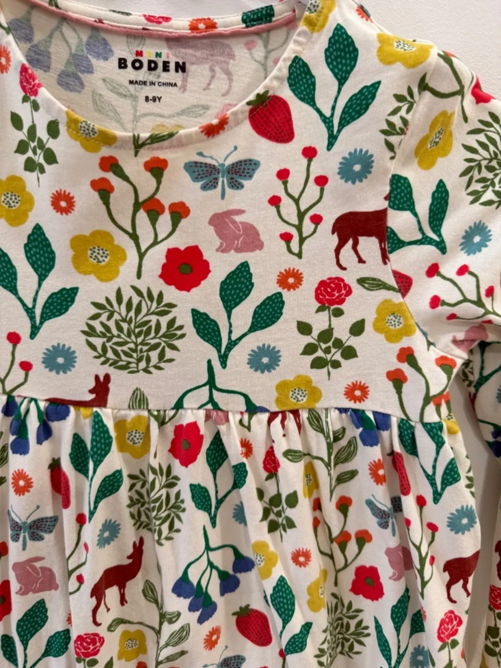 Mini Boden - Ivory Woodland Walk Ariel Long Sleeve Twirly Dress, Size 8-9y